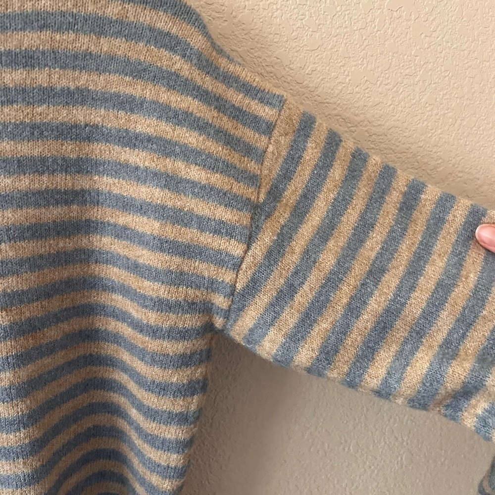 Tribal Women’s Blue and Tan Striped Crewneck Sweater - Picture 8 of 9